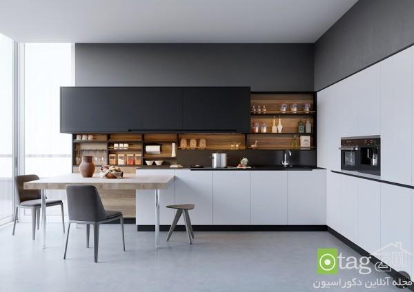 کابینت سفید و سیاه چوبی در دکوراسیون آشپزخانه های امروزی